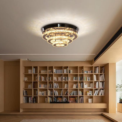 Modern LED Crystal Chandeliers 3-Tier Flush Mount Ceiling Light Fixture Round LED Crystal Chandelier Light for Bedroom Bathroom Kitchen Office(Warm White)