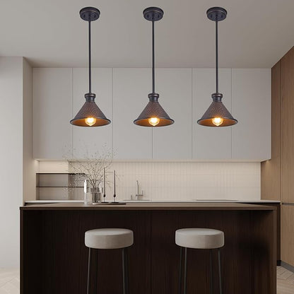 Tarentlight Pendant Light (2 Packs), Kitchen Lights Ceiling Hanging,Oil-Rubbed Bronze Finish, Farmhouse Lighting for Kitchen Island Room,Vintage Hammered Textured Aluminum Shade, Height Adjustable