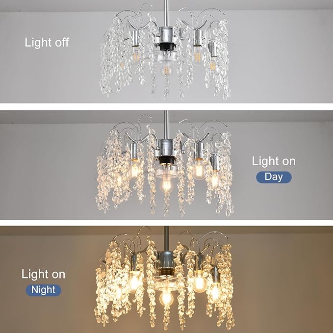 Garwarm 20in Ceiling Fans with Lights,Modern Fandelier Ceiling Fan with Light and Remote,Bladeless Crystals Chandelier Ceiling Fan for Bedroom Kitchen Living Room(6 Speed, Timing)-Chrome