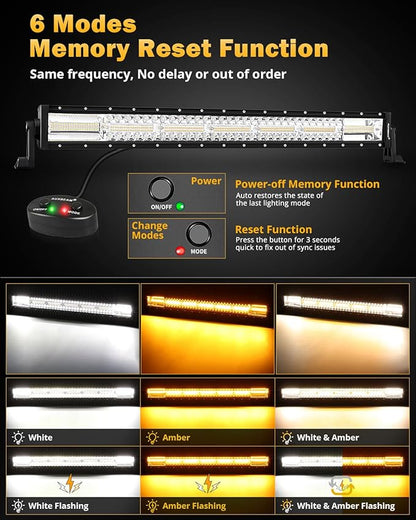 Auxbeam 6 Modes Amber White Series, 30 Inch 180W LED Light Bar Dual Color Flash Strobe Light, Spot Flood Combo Emergency Off-Road Lighting, for Trucks, Jeeps, ATV, UTV, SUV, Cars, Boats