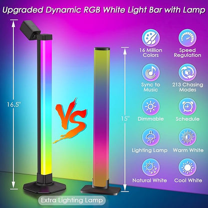Smart Light Bar with Swivel Lamp, RGB LED Light Bar for Room, RGB & IC Ambient Backlight with 16 Million Colors, 213 Preset & 8 Scene Modes, Dynamic Music Sync, 3 Modes Control, for Gaming, Reading