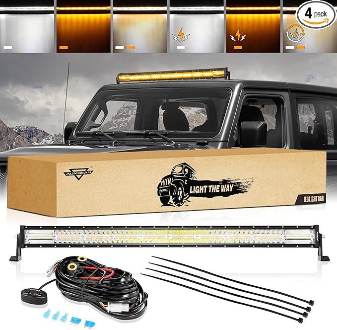 Auxbeam 42Inch 240W LED Straight Light Bar, 6 Modes Off Road Amber White Strobe Light, Dual Color Spot Flood Combo Beam Flashing Fog Driving Work Light with 10FT Wiring Harness Kit