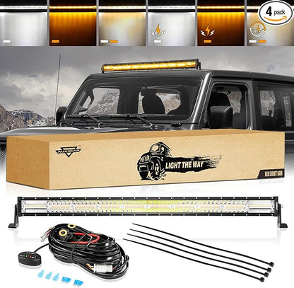 Auxbeam 42Inch 240W LED Straight Light Bar, 6 Modes Off Road Amber White Strobe Light, Dual Color Spot Flood Combo Beam Flashing Fog Driving Work Light with 10FT Wiring Harness Kit