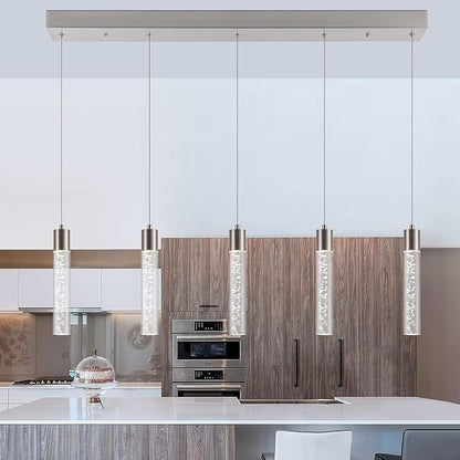 Pendant Light Kitchen Island with Remote Control - Brushed Nickel Adjustable Height Kitchen Island Light, 3000K/4000K/6000K Dimmable LED Handing Light for Dining Room, Bar, Hallway