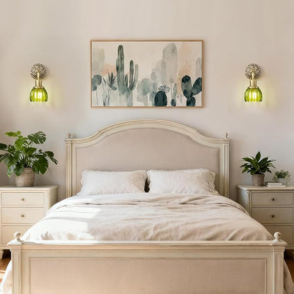 Brass Indoor Hardwired Wall Sconces Set of 2 - Glass Shade, Modern Bedside Lighting for Bedroom, Vanity & Living Room