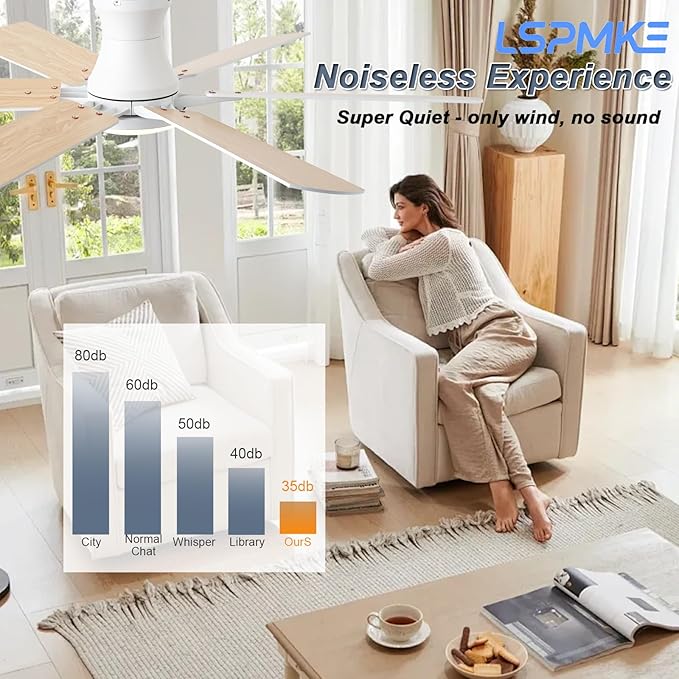 Ceiling Fans with Lights, 52" Flush Mount Ceiling Fan with Light and Remote, Quiet, Reversible, 3CCT, Dimmable, White, RGB, Low Profile Ceiling Fan for Bedroom, Living Room, Indoor/Outdoor Use
