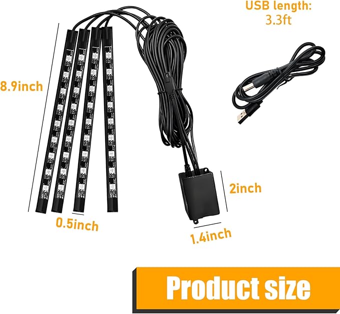 Car Led Interior Lights, RGB 36LED Multicolor Auto Strip Light with Sound Active Function and Remote Control, Under Dash Smart Lighting Kit with Charger, Car Accessories (USB)