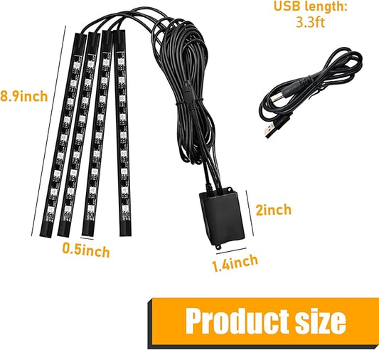 Car Led Interior Lights, RGB 36LED Multicolor Auto Strip Light with Sound Active Function and Remote Control, Under Dash Smart Lighting Kit with Charger, Car Accessories (USB)
