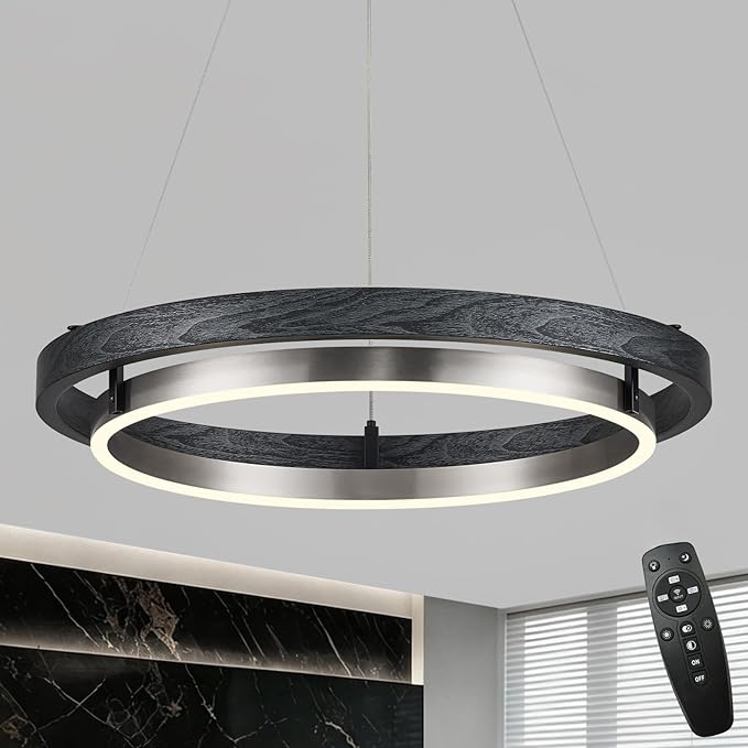 LED Black Ring Chandelier Dimmable Round Chandelier Circular Entryway Chandeliers Light Brushed Nickel Chandeliers for Dining Room Foyer Bedroom Home Office 24in