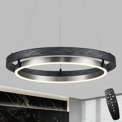 LED Black Ring Chandelier Dimmable Round Chandelier Circular Entryway Chandeliers Light Brushed Nickel Chandeliers for Dining Room Foyer Bedroom Home Office 24in