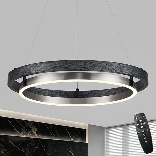 LED Black Ring Chandelier Dimmable Round Chandelier Circular Entryway Chandeliers Light Brushed Nickel Chandeliers for Dining Room Foyer Bedroom Home Office 24in