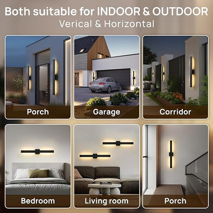 Upgraded 2-Pack 34in Black Long Modern LED Outdoor Wall Lights 3000K 4000K 5000K Dimmable Exterior Wall Sconce Outside Light fixtures for House Garage Front Door