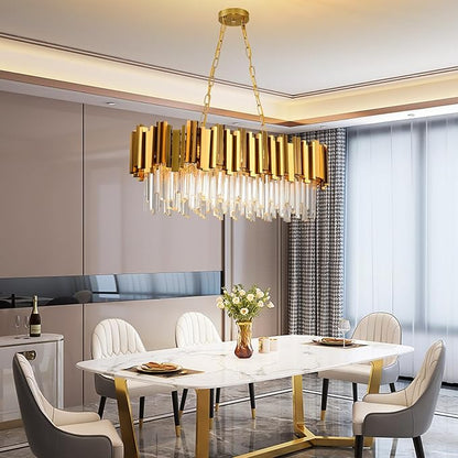 Crystal Chandeliers for Dining Room,Gold Chandeliers Modern Crystal Chandelier Pendant Light Fixture 8 Lights Contemporary Large Hanging Ceiling Light Fixtures for Living Room Kitchen Island L32"