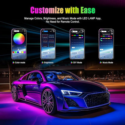Yilaie Car LED Lights Interior, RGB Under Dash Lighting Multicolor with App Control, Music Sync and DIY Mode, Car Decorations Interior for Ambient Lighting with Charger Dc 12V