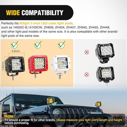 Nilight 3 inch Cube Light Pod Cover 2 PCS Yellow Protective Covers Durable Polycarbonate Lens Waterproof Dustproof Scratch-Proof for Square Lights Off Road Driving Lighting