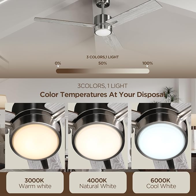 Ceiling Fan 52'' with Light: Modern Remote Control Fans Downrod Mounted - Quiet Reversible DC Motor - Light Memory Function for Outdoor Indoor