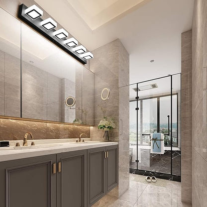 Ralbay Black Bathroom Lights Fixtures Dimmable 5 Color Temperature Black Acrylic Modern Matte Black Vanity Light for Bathroom 40.4inch