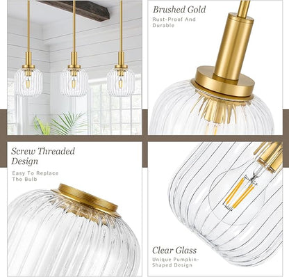Brushed Gold Pendant Lights Kitchen Island, 1-Light 5.9" Modern Glass Pendant Light with Clear Glass and Rods, Mini Hanging Lighting for Kitchen Sink Bathroom Bedroom, OS-YQ7749-1PBG
