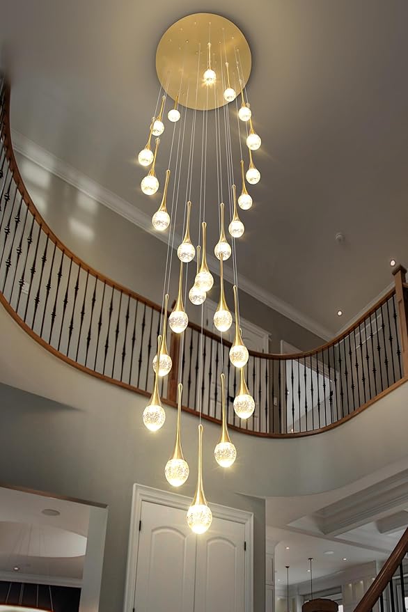 ykolupty Modern Crystal Chandelier 25-Lights Raindrop Chandeliers LED Dimmable High Ceiling Pendant Light Gold Large Chadnelier for Foyer Entrance Living Room