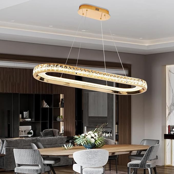 Gold Modern Chandelier Led Crystal Chandelier Light Fixture Dimmable Modern Led Pendant Light for Kitchen Island Lighting Linear Chandelier with Remote 3000K-6500K