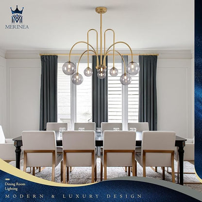Modern Chandelier 8 Lights Gold Sputnik Light Fixture Large Luxury L41” Mid Century Smoke Glass Globe Ceiling Pendant Lighting for Foyer Staircase Living Dining Room Kitchen