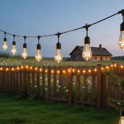 Afirst Outdoor String Lights Weatherproof Connectable LED Edison String Lights, Black Cord with Clear Plastic Bulbs, Starry Theme