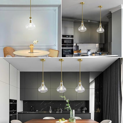 Modern Glass Pendant Light 9.44 in Clear Glass Shade Gold Farmhouse Island Pendant Lights for Kitchen Pendant Lighting Over Sink Bedroom Dining Room