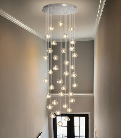 HAIXIANG W27.5 x H197 Extra Large Chandelier Bubble Crystal Balls Glam Chandeliers Dimmable Light High Ceiling Pendants Light Fixtures Adjustable Long Lights Silver Chrome