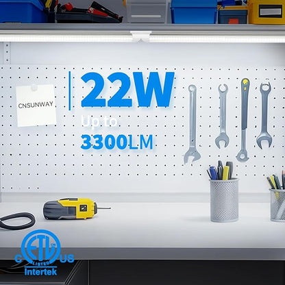CNSUNWAY 2FT LED Shop Light, 22W 3300LM, 5000K Daylight T8 LED Light Fixture, V Shape, Linkable Shop Lights for Workbench, Garage, Workshop, Under Cabinet, ETL Listed (2-Pack)
