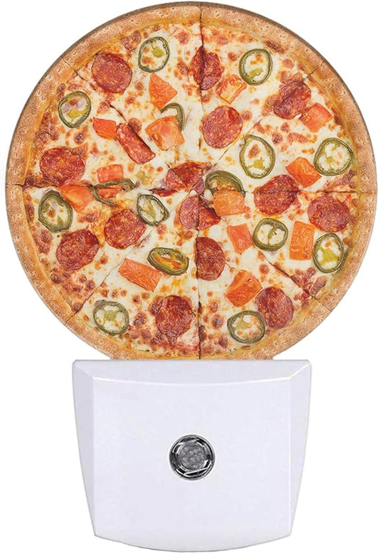 Pizza Night Light Fast Food Sausage Pizza Cheese Plug-in Night Lights with Dusk-to-Dawn Sensor for Bedroom, Bathroom and Living Room 0.5W Sleep Friendly for Women/Girls/Boys Gift