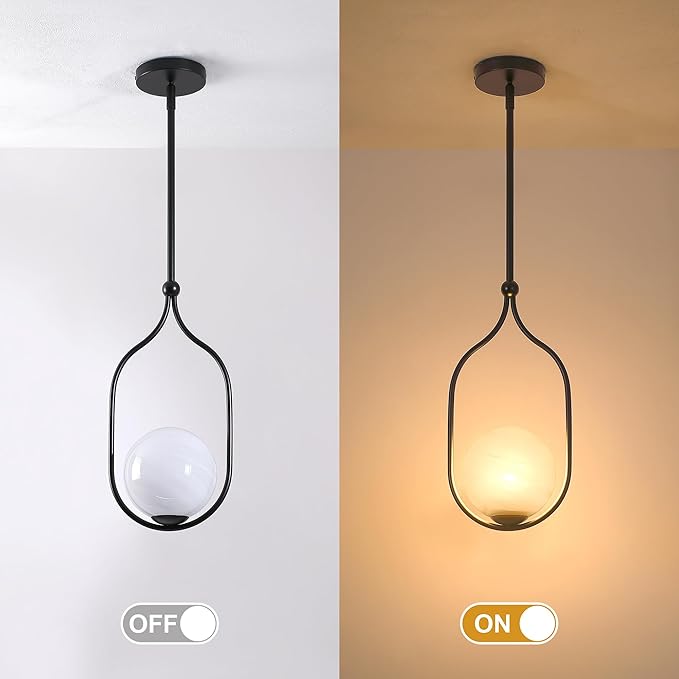 Globe Pendant Light, Modern Bubble Chandelier and Hand Blown Glass Chandelier with Black Finish Adjustable Rods for Kitchen Island Dinning Room Bedroom Living Room Home Owners