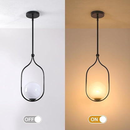 Globe Pendant Light, Modern Bubble Chandelier and Hand Blown Glass Chandelier with Black Finish Adjustable Rods for Kitchen Island Dinning Room Bedroom Living Room Home Owners