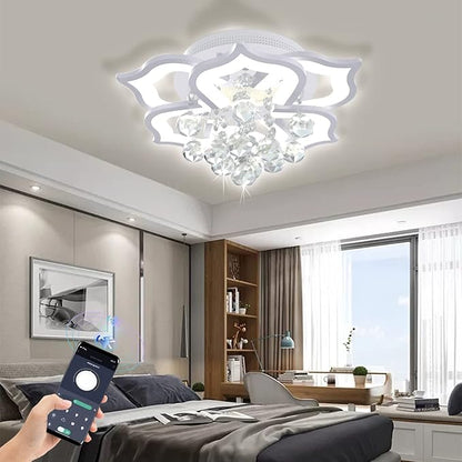 Bevenus Modern Led Ceiling Light,24w Crystal Petal Flush Mount Chandelier Ceiling Flower Lamp with Remote Control for Living Room,Bedroom,Dining Room,Hall,Etc.3+3 Heads……