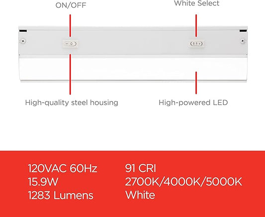 UltraPro 36 inch Hardwired Under Cabinet Lights, 3 Color Settings - 2700K/4000K/5000K - Warm White, Cool White, and Daylight, Under Cabinet Lighting, Dimmable Under Counter Lights for Kitchen, 45369
