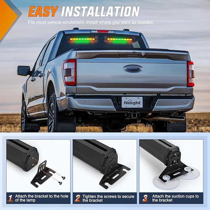 Nilight 162 LED Traffic Advisor Strobe Light Bar 2-in-1 Amber Green Emergency Warning Hazard Lights with Controller 4 Switchable Color 36 Flash Pattern for Trucks Cars Tow Plow Construction Vehicles