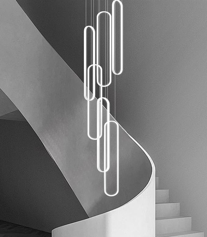 Modern Chandelier LED Large Contemporary Light for Staircase Dimmable Ceiling Chandeliers with Remote Control for Villa Foyer White