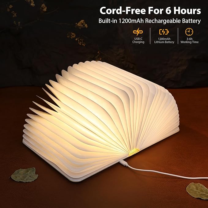 8.3 Inch Wooden Book Lamp, Book Lovers Gifts,Teacher Appreciation Gifts for Women, LED Ambient Lighting, Magnetic Mood Lighting for Home&Library Decor (Maple)