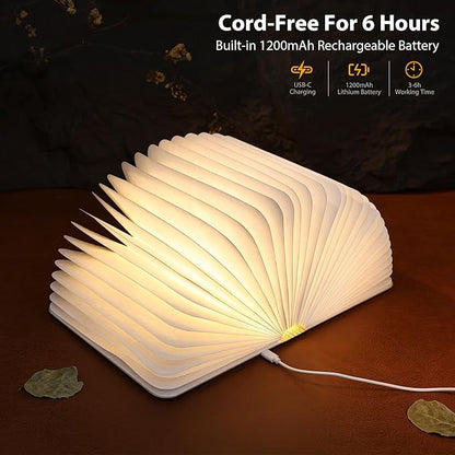 8.3 Inch Wooden Book Lamp, Book Lovers Gifts,Teacher Appreciation Gifts for Women, LED Ambient Lighting, Magnetic Mood Lighting for Home&Library Decor (Maple)