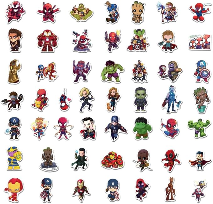 200PCS Cartoon Character Superhero Stickers for Kids Waterproof Vinyl Superhero Stickers Bulk for Water Bottles Skateboard Luggage Laptop Bumper Boys Teens Adults