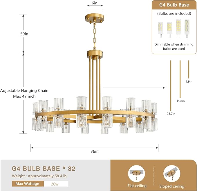 36" Gold Wagon Wheel Crystal Chandelier for Dining Room Over Table, Modern Round K9 Crystal Ceiling Chandelier Pendant Light Ideal for Living Room Entryway Foyer