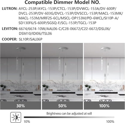 Modern Light Fixture Kitchen Island Pendant Light Dimmable LED Chrome Pendant Lights Mini Crystal Pendant Lighting for Bedroom Dining Room Living Room（3-Light ）