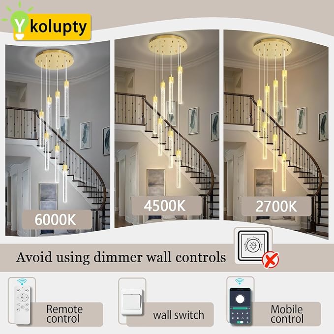 ykolupty 8-Light Led Chandelier, Gold Crystal Modern Led Chandelier for Dining Room, Luxury Enterway Led Dimmable Pendant Lights Fixture with Remote Control Flush Mount