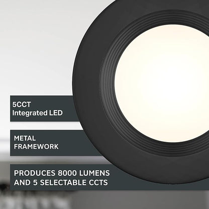 DESIGNERS FOUNTAIN LED Recessed Ceiling Light, 4 Inch 5CCT Downlight Metal Lighting Fixture, Dimmable, 1000 Lumens, 2700K/3000K/3500K/4000K/5000K, Black Baffle Retrofit Trim, EVL40893T50BK