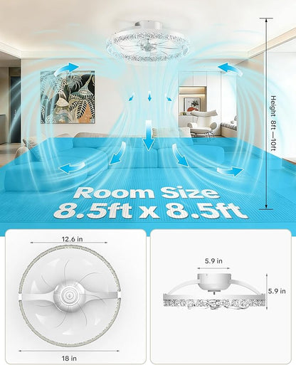 Ceiling Fans with Lights and Remote Low Profile Flush Mount LED Ceiling Fan with Lights 3000K-6500K Dimmable Foldable Fandelier Light 6 Wind Speeds Night Light for Bedroom Living Room White
