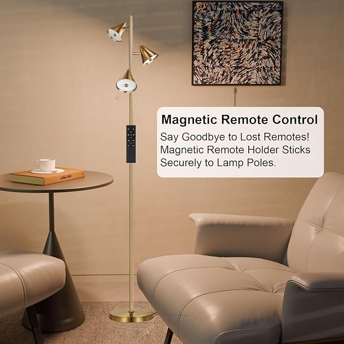 3 Light Floor Lamp for Bedroom, Dimmable 3 Rotatable LED Lights, 5 Color Temps (2700K-6500K), Works with Smart Plugs, 63" Modern Standing Lamp for Living Room, Office – Bronze