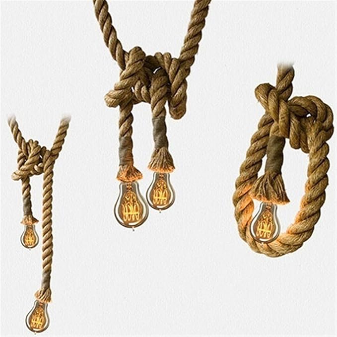 2 Heads Vintage(1.5+1.5 Meter) Hemp Rope Pendant Light Fixture E26/E27 Base,Retro Hemp Rope Hanging Light Vintage Ceiling Light Lamp Retro Style for Dining Hall Restaurant Bar Lighting,110V …