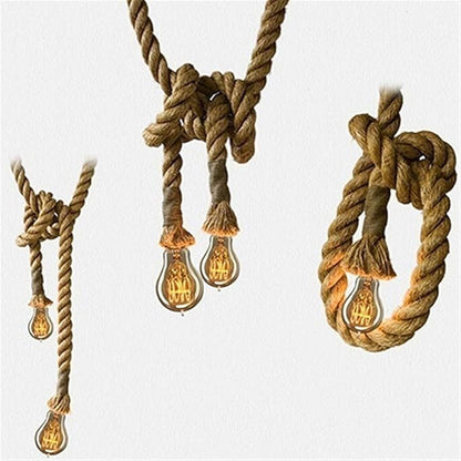 2 Heads Vintage(1.5+1.5 Meter) Hemp Rope Pendant Light Fixture E26/E27 Base,Retro Hemp Rope Hanging Light Vintage Ceiling Light Lamp Retro Style for Dining Hall Restaurant Bar Lighting,110V …