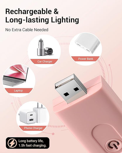 DEWENWILS USB Rechargeable Book Light, LED Clip on Reading Lights for Books in Bed at Night, Portable Bookmark Lamps, Warm White, Brightness Adjustable, Perfect for Bookworms, Kids (Light Pink)