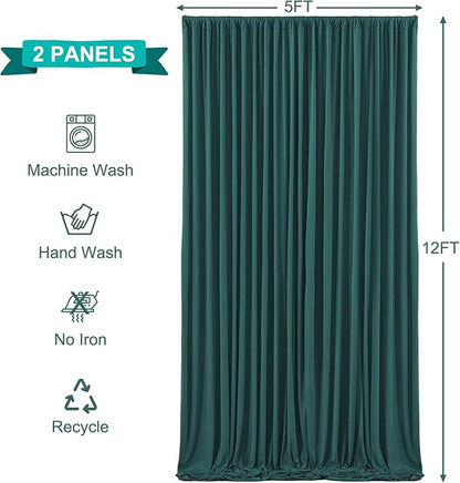 10x12 Hunter Green Backdrop Curtains for Wedding Party Wrinkle Free Backdrops Curtain Drapes Fabric Decorations Photo Back Drop Cloth for Baby Shower Photography Stage Reception 5ft x 12ft,2 Panels