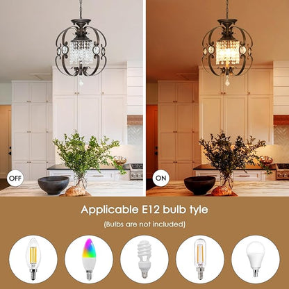 Bronze Crystal Chandeliers for Dining Room, 3-Light 14 Inch Flush Mount Ceiling Light Fixture,Vintage Hanging Pendant Lighting for Kitchen Island,Living Rooms, Foyer